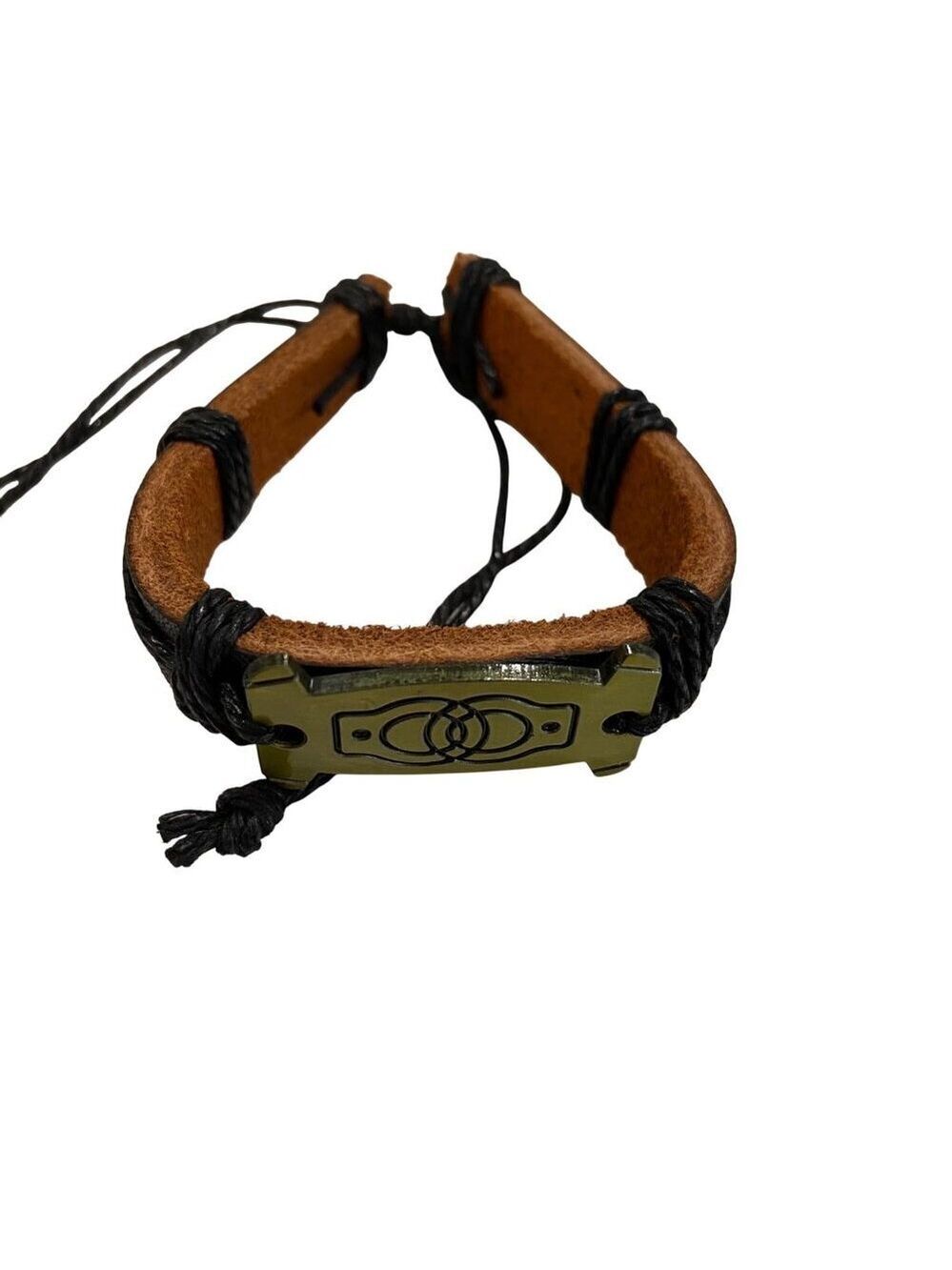 Leather & Metal Adjustable Bracelet With metal  handcuffs symbol commitment